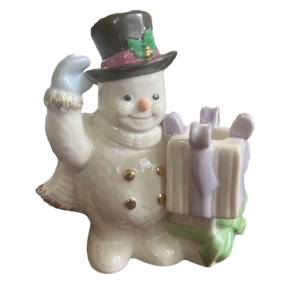 LENOX THE SNOWMAN CANDLESTICKS FINE PORCELAIN CHRISTMAS CANDLE‎ STICK HOLDER.